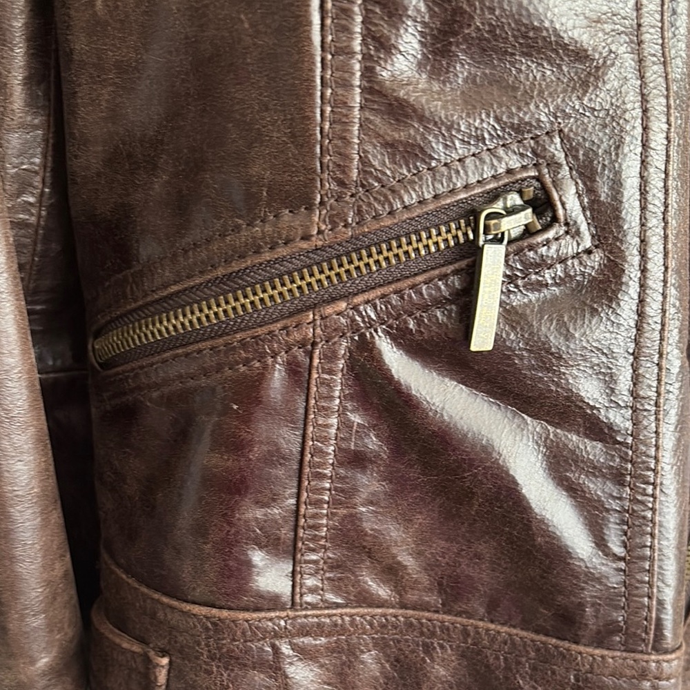 Laundry By Shelli Segal Dark Brown Leather Bomber Jacket - Picture 5 of 9